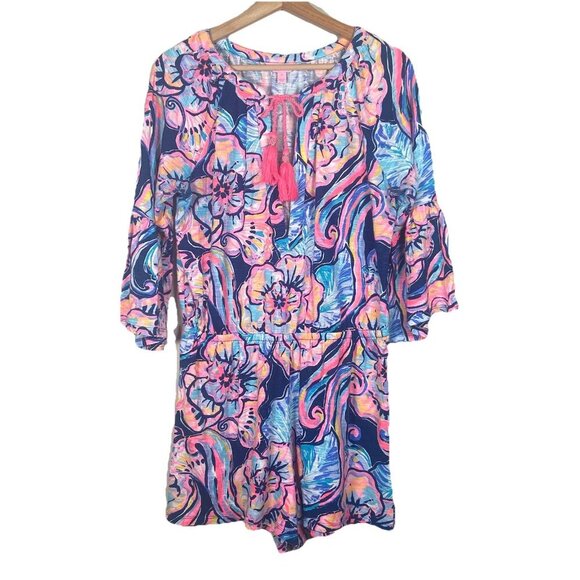 Lilly Pulitzer Del Lago Romper‎ Nauti Navy Boho Bateau Size M Resortwear Beach - Picture 2 of 13